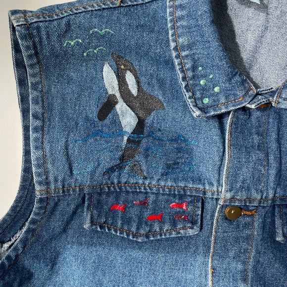 Vintage Hand Painted 90’s Denim Vest Size 10 - Picture 6 of 8